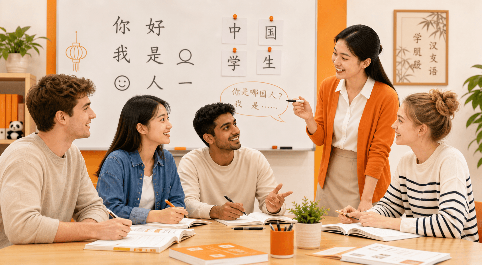 外国留学生在中文课堂中练习自我介绍和国籍表达