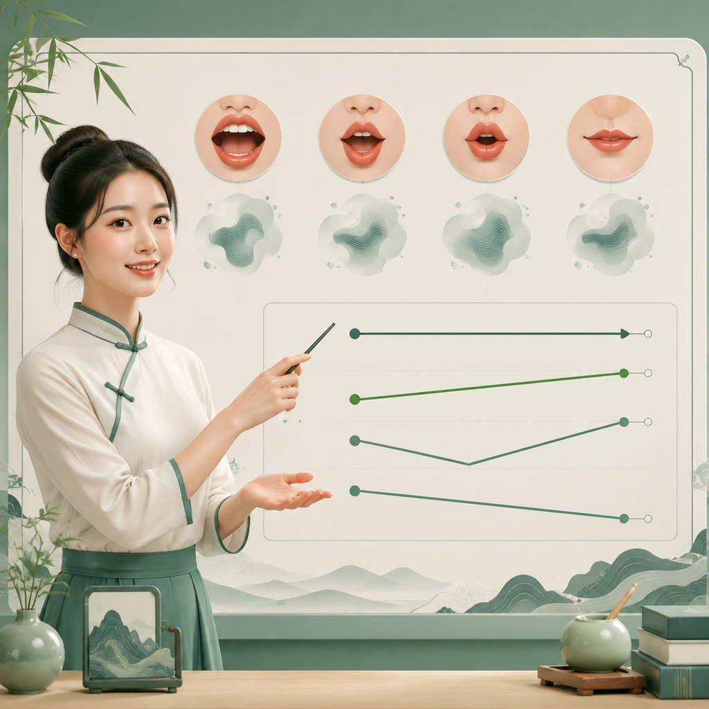 教师示范普通话口型与四声曲线